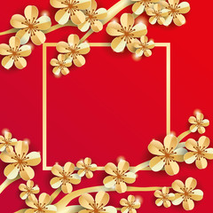 gold red sakura flower banner