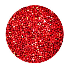 Red ripe cranberry background in circle.