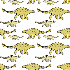 Childrens colorful seamless pattern with the image of funny dinosaurs