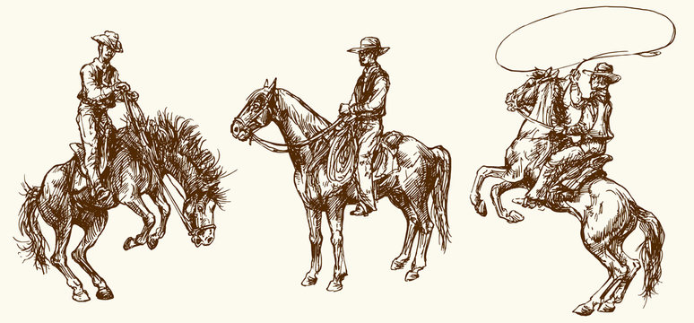 Fototapeta Cowboys. Hand drawn set.