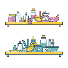 Vector horizontal composition with aromatherapy elements.