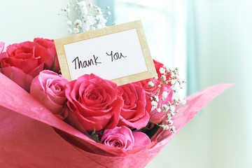 Thank You Card In Bouquet Of Flowers