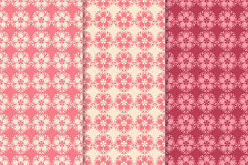 Floral wallpaper. Red seamless patterns. Textile background