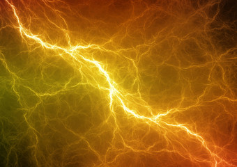 Hot yellow and orange electric lightning - obrazy, fototapety, plakaty