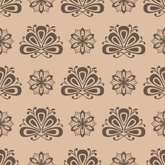 Brown seamless pattern. Floral abstract background