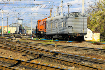 Fototapeta na wymiar View on the maintenance train on railroad track