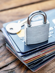 Credit cards and simle mechanical lock.