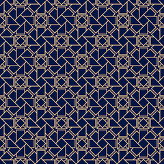 Decorative ornaments, colored seamless pattern. Wallpaper background with blue and golden elements