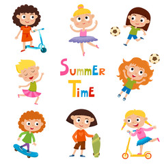 Vector set of summer child's outdoor activities isolated on whit