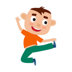 Vector cartoon illustration of little brunet boy-dancer isolated