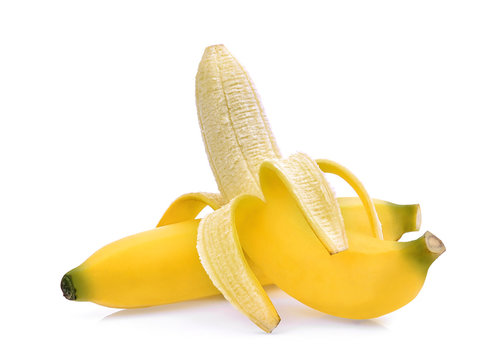 peeled banana isolated on white background