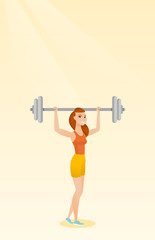 Obraz premium Woman lifting barbell vector illustration.