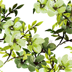 Seamless watercolor illustration of a flowering branch