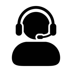 Customer Care Service and Support Icon - Vector Person Avatar with Headphone in Glyph Pictogram illustration
