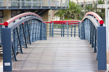 Rails and balustrading on a boardwalk at the residential precinct of the Point area in Durban.