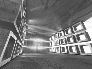 Dark concrete empty room. Modern architecture design