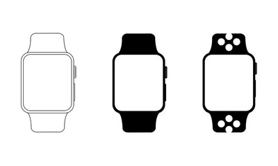 Wrist watch wireframe icons isolated on white background. Outline devices mockups. Vector illustration