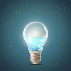 Save Water Concept, clean water in light bulb 