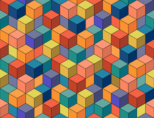 Geometric colorful seamless pattern. Mosaic cubes.