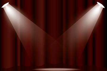 Spotlights & empty scene. Illuminated design. Vector illustration.
