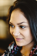 Portrait of young dreaming girl. Beautiful girl smiling