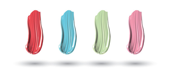 Different lipstick smears on white background. Beauty and cosmetics minimalist concept. elements for flyer, banner, leaflet. Template Vector