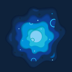 Paper art carved, blue dark background, space fiction