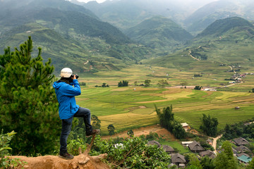 Vietnam Photographer take a photo landscape rice terrace on the mountain