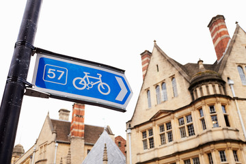 Fototapeta premium Close Up Of Sign For Cycle Path In Oxford City