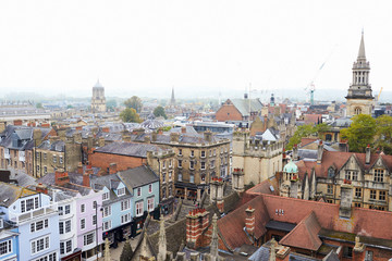 Fototapeta na wymiar OXFORD/ UK- OCTOBER 26 2016: Aerial View Of Oxford City Showing College Buildings And Shops