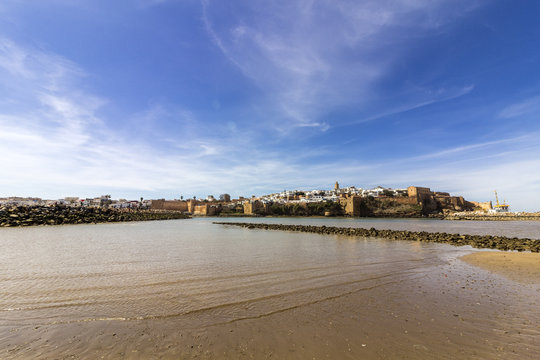 View of Kasbah of the Oudayas and ancient Medina in Rabat from the harbor in Sale.