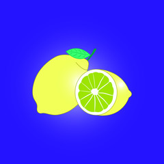 Лимоны два на синем фоне  - obrazy, fototapety, plakaty
