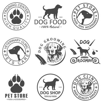 Set of vector dog logo and icons for dog club or shop, grooming, training