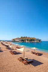 Wonderful holiday in St. Stefan, Adriatic Sea, Sveti Stefan, old historical town and resort on the...