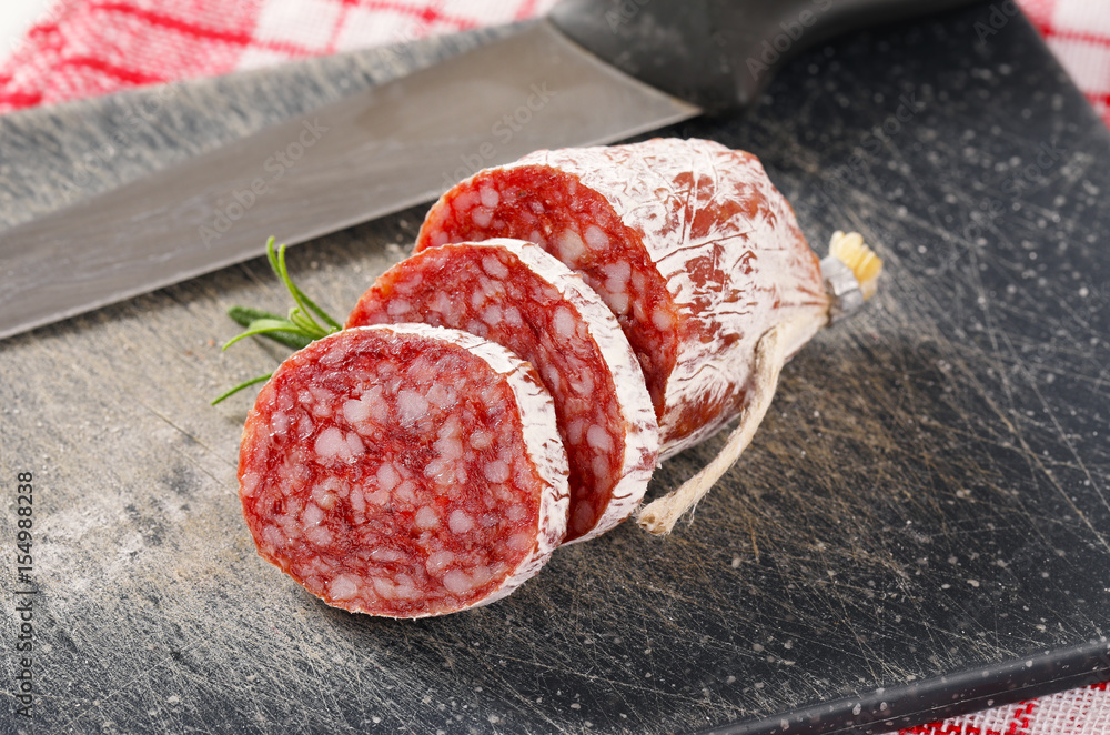 Poster French dry cured sausage with rosemary