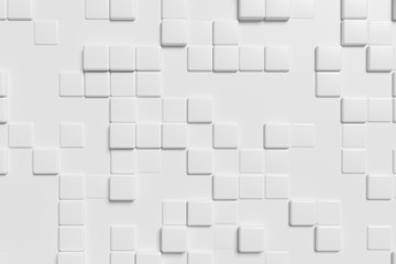 Abstract white wall with white cubes, 3d background