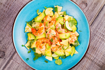 Shrimp, Avocado and Apple  Salad. View from above