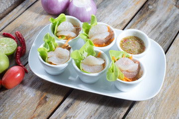 raw Shrimp in spicy salad shrimp in fish sauce