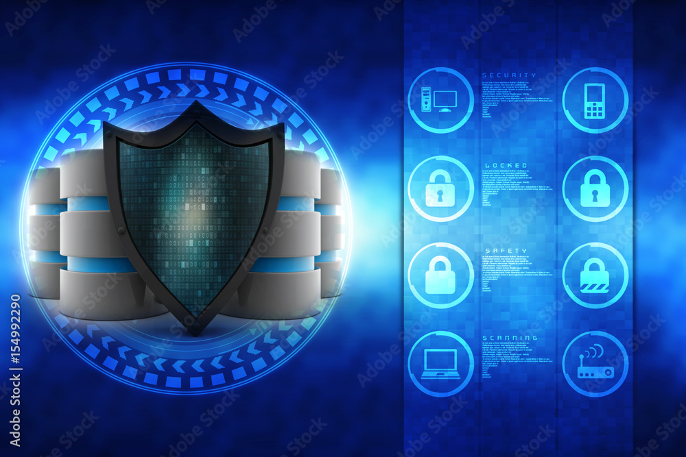 Poster 3d rendering database and computer data security concept