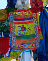 Buddhism prayer flags lungta close up