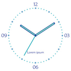 Vector illustration of mechanical blue clock. Clock face on white background.
