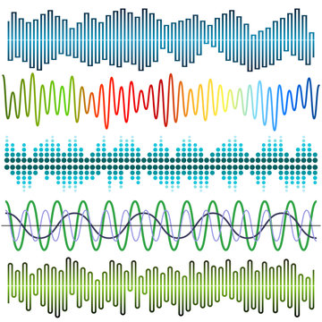 Vector set of sound waves. Audio equalizer. Sound & audio waves isolated on white background.
