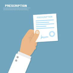 Hand holding a prescription. Medicine and healthcare illustration - obrazy, fototapety, plakaty