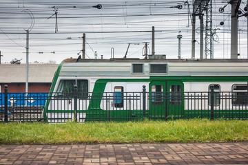Suburban electric train at the railway station