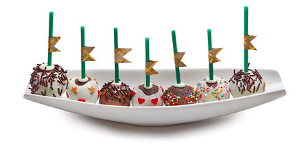 Cake pop in the bowl boat. Home cooking.