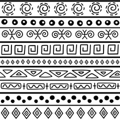 Seamless pattern in ethnic style. Ornamental element African theme. Set of seamless vintage decorative tribal border. Traditional African pattern background with tribal elements form.