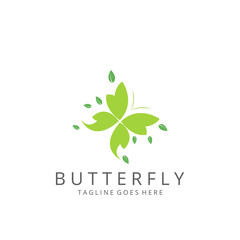 Butterfly logo. Green butterfly vector illustration 