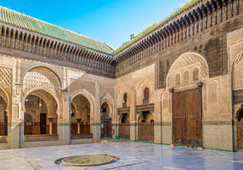 Inside the Bou Inania medresa of old medina Fez - Morocco