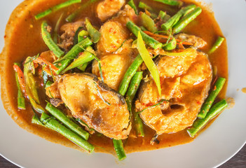 Spicy catfish Stir fry ; Thailand tradition food