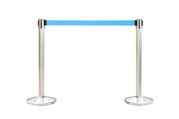 Stainless barricade with bule rope isolate on white background
